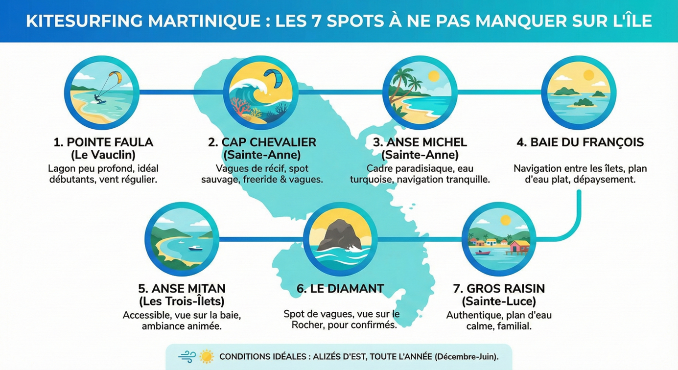 Kitesurfing Martinique : les 7 spots à ne pas manquer sur l’île